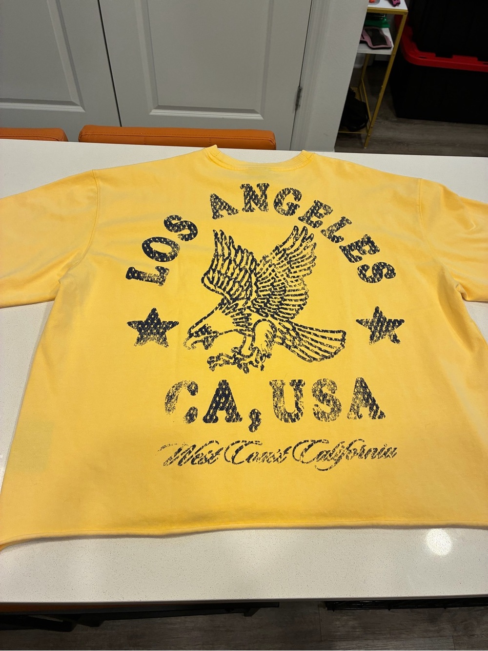 XL Yellow Oversized Los Angeles USA Graphic Print Crew Neck T-Shirt